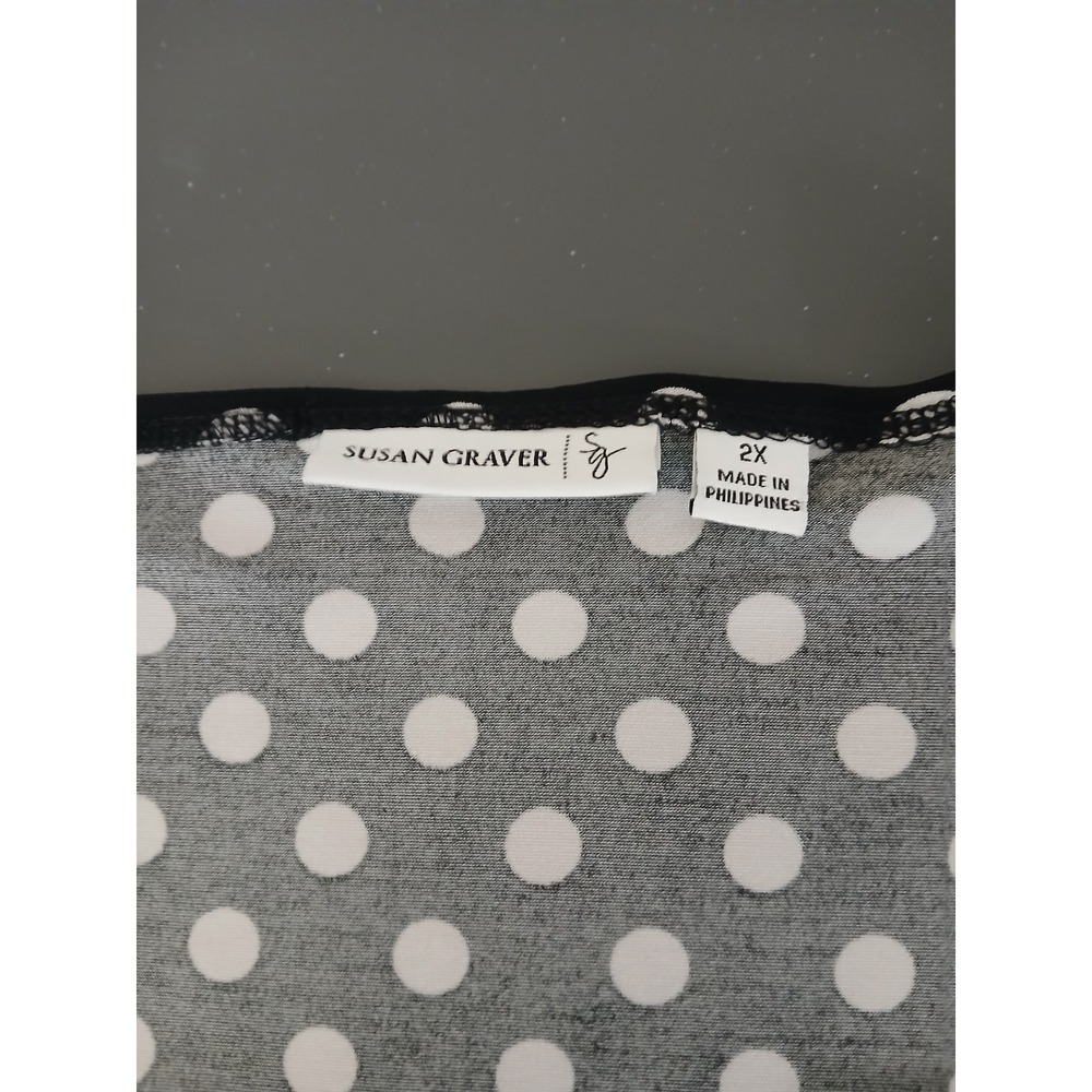 Susan Graver Liquid Knit Polka Dot Tunic Top Black White 2X 3/4 Sleeve Modest - Picture 8 of 10